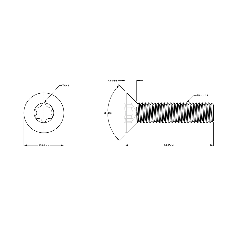 M8X1.25 Torx Flat Head Steel 8.8 Zinc Plated ISO 14581 - BelMetric